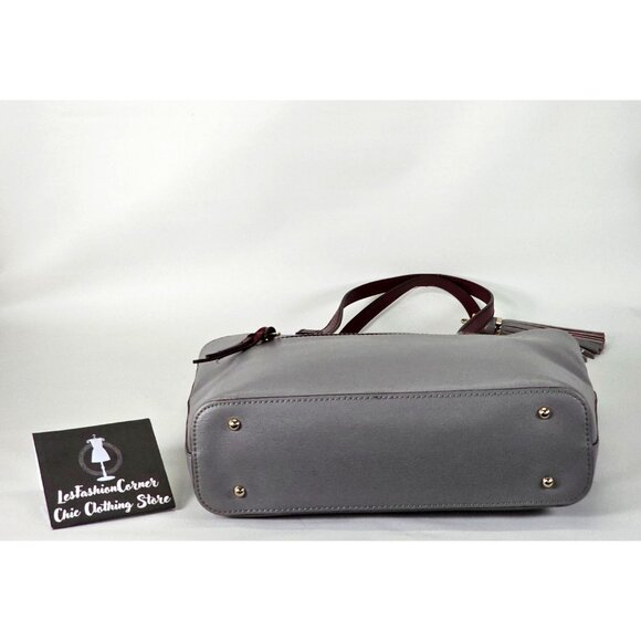 Dooney & Bourke Women's Gray Pebbled Leather Tassel Hadley Tote Bag L 1917 - Picture 9 of 16